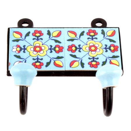 Turquoise And Yellow Floral Ceramic Tiles Hooks Online